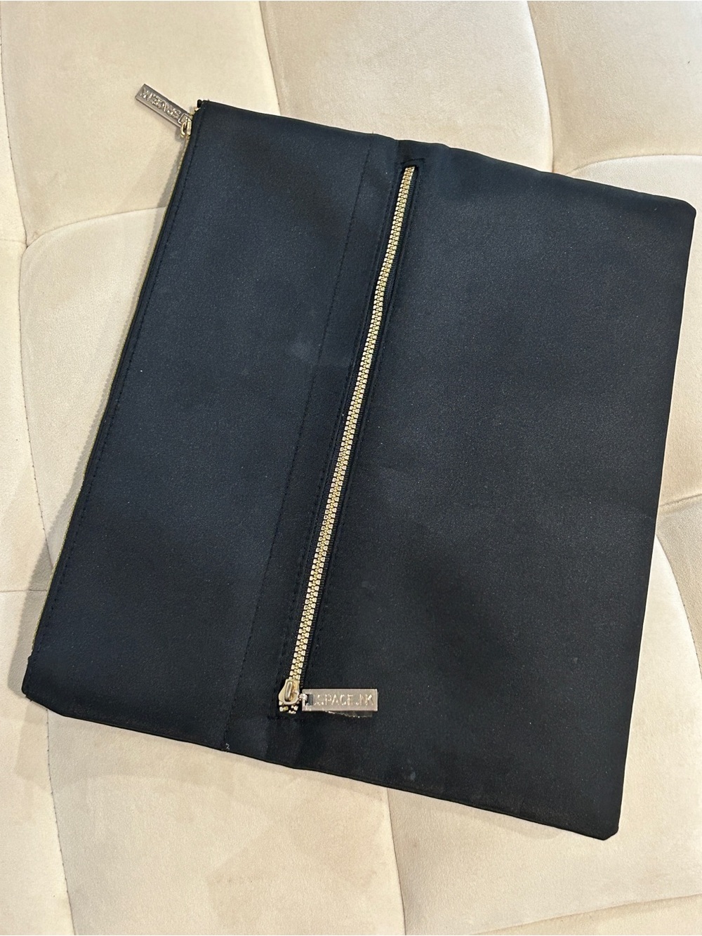 Space NK Collection Black Cosmetic Pouch with Gold Zipper & a pocket.